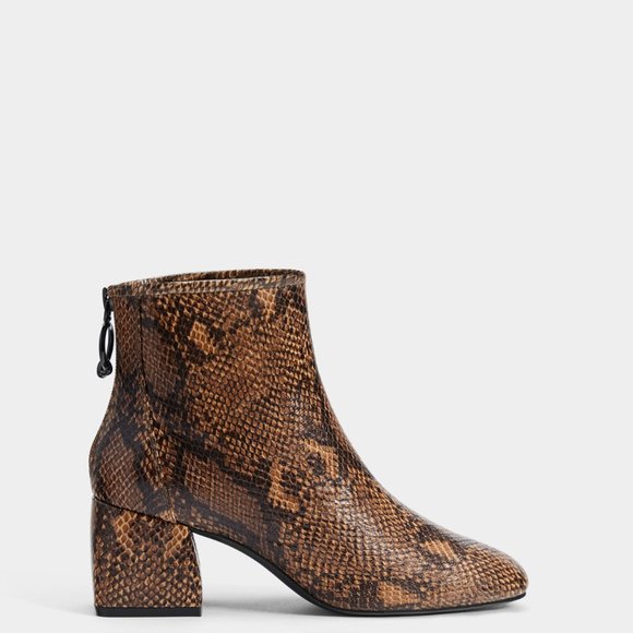 NEW BERSHKA Snakeskin print mid-heel ankle boots SZ-6.5 - Picture 4 of 7